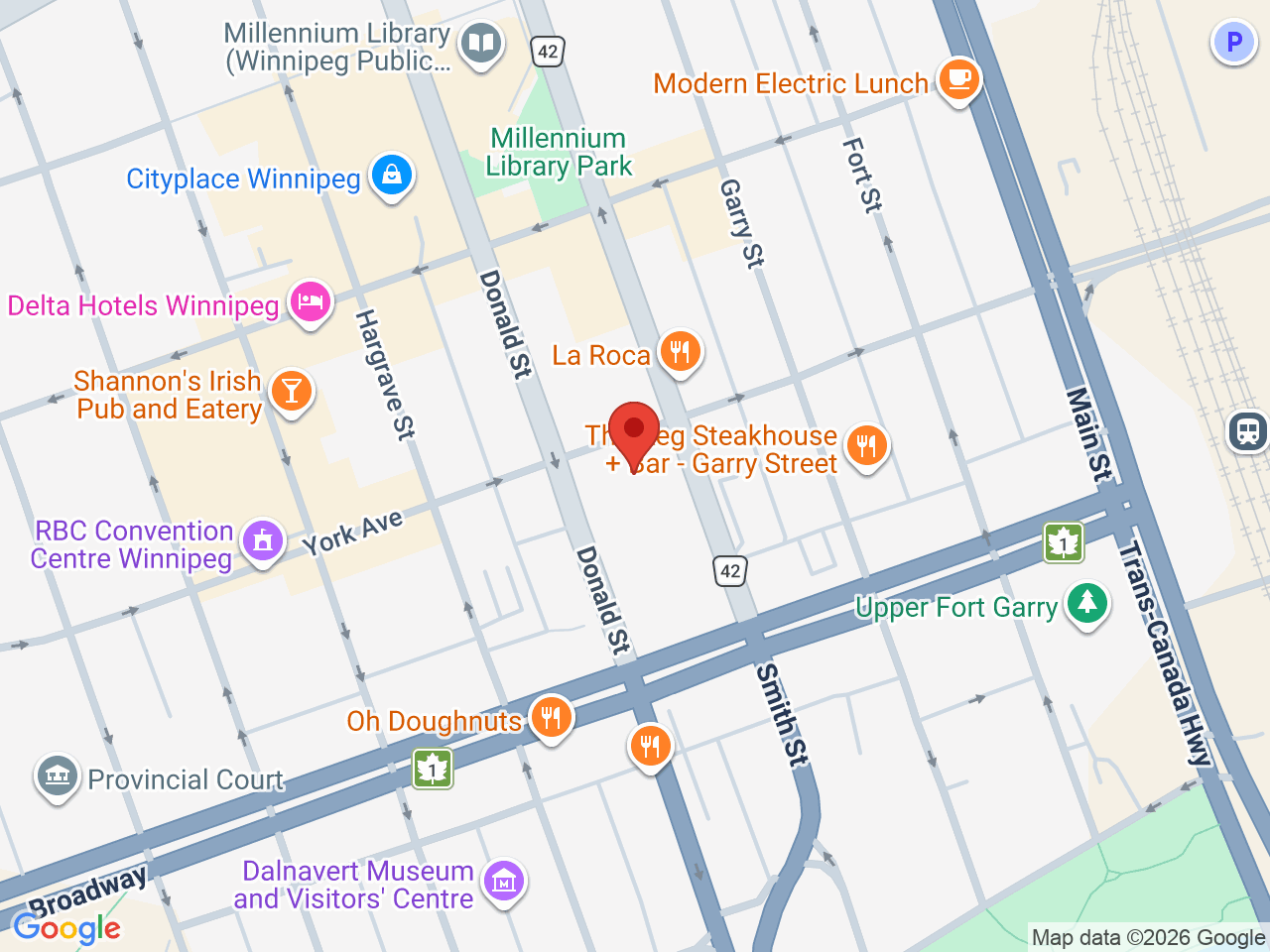 Street map for Track Cannabis, 134 Smith St, Winnipeg MB