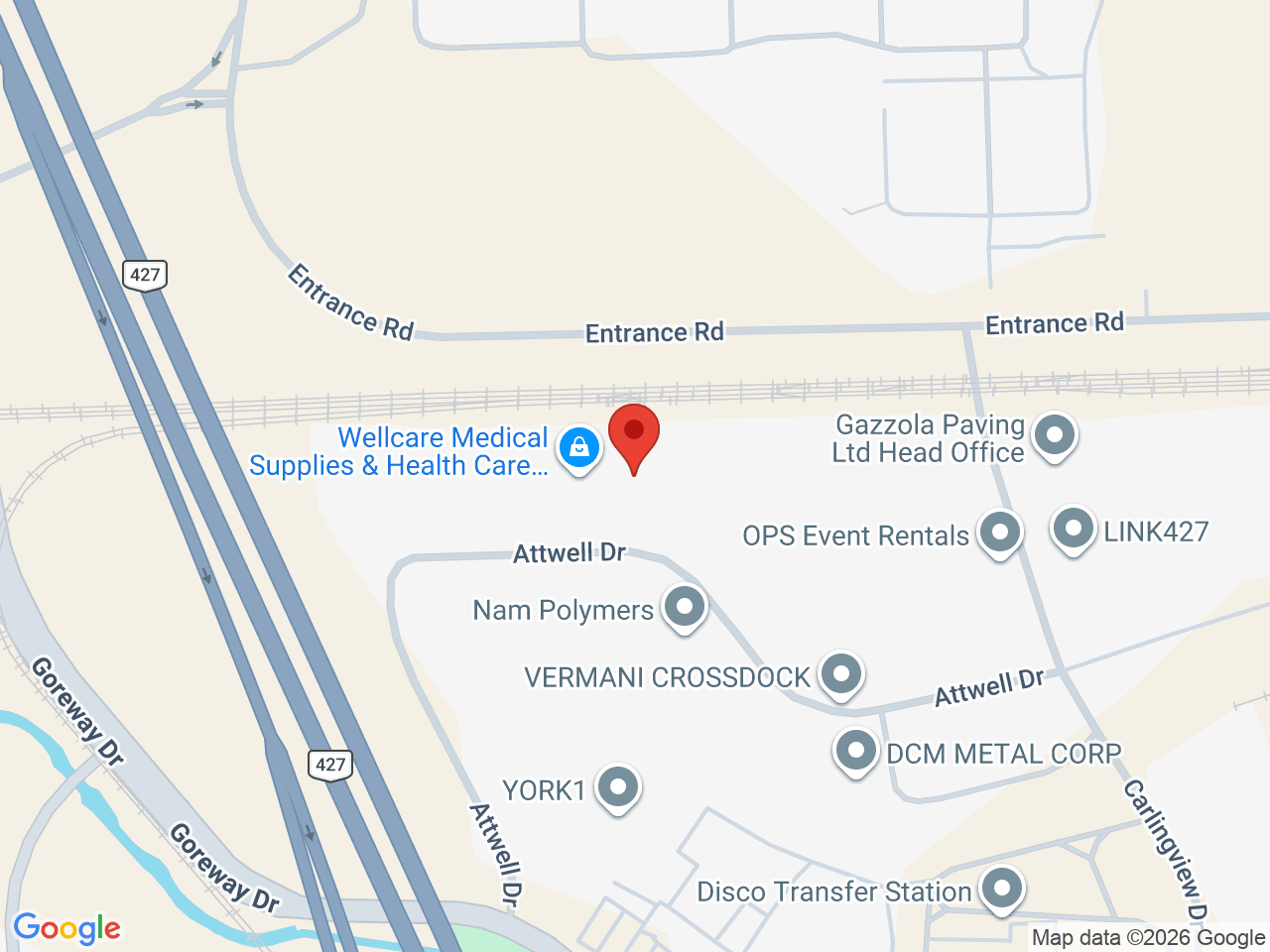 Street map for 416cannabis, 419 Attwell Dr, Etobicoke ON