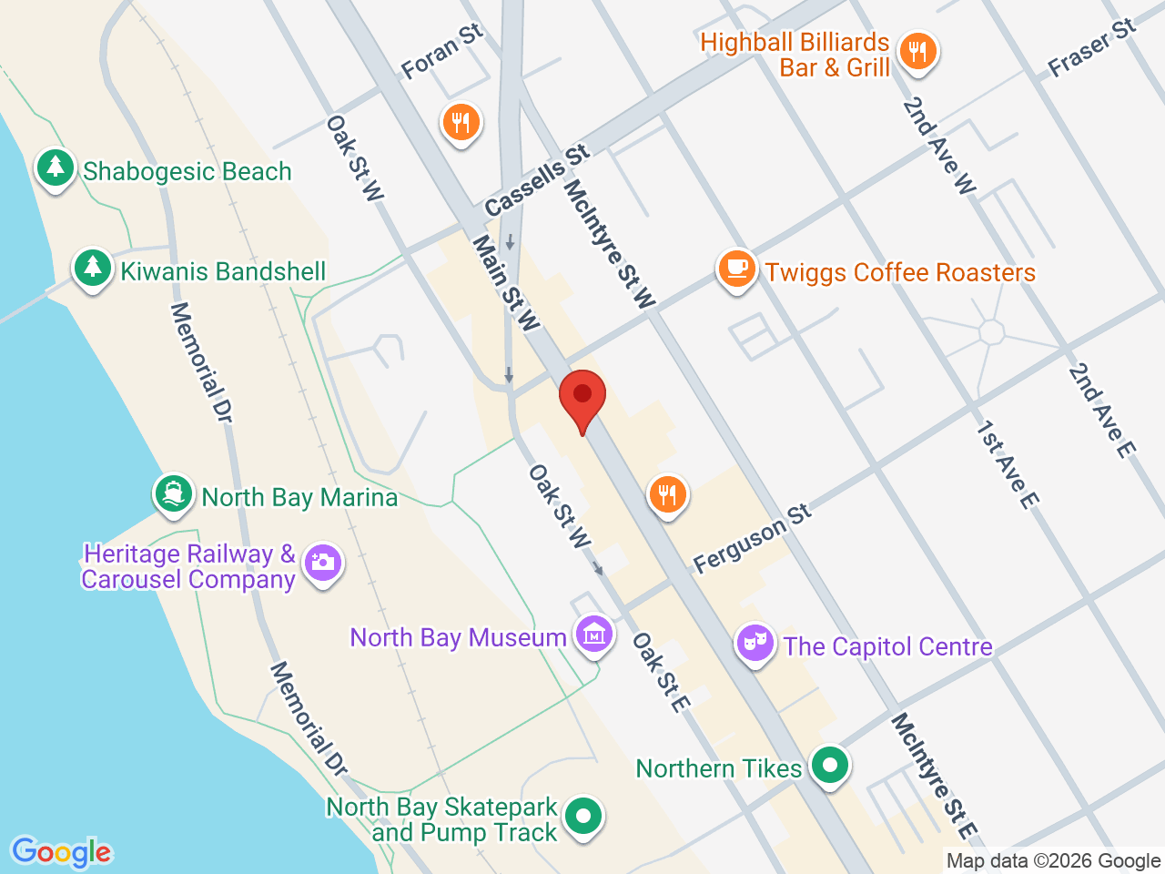 Street map for Budssmoke, 177 Main St W, North Bay ON