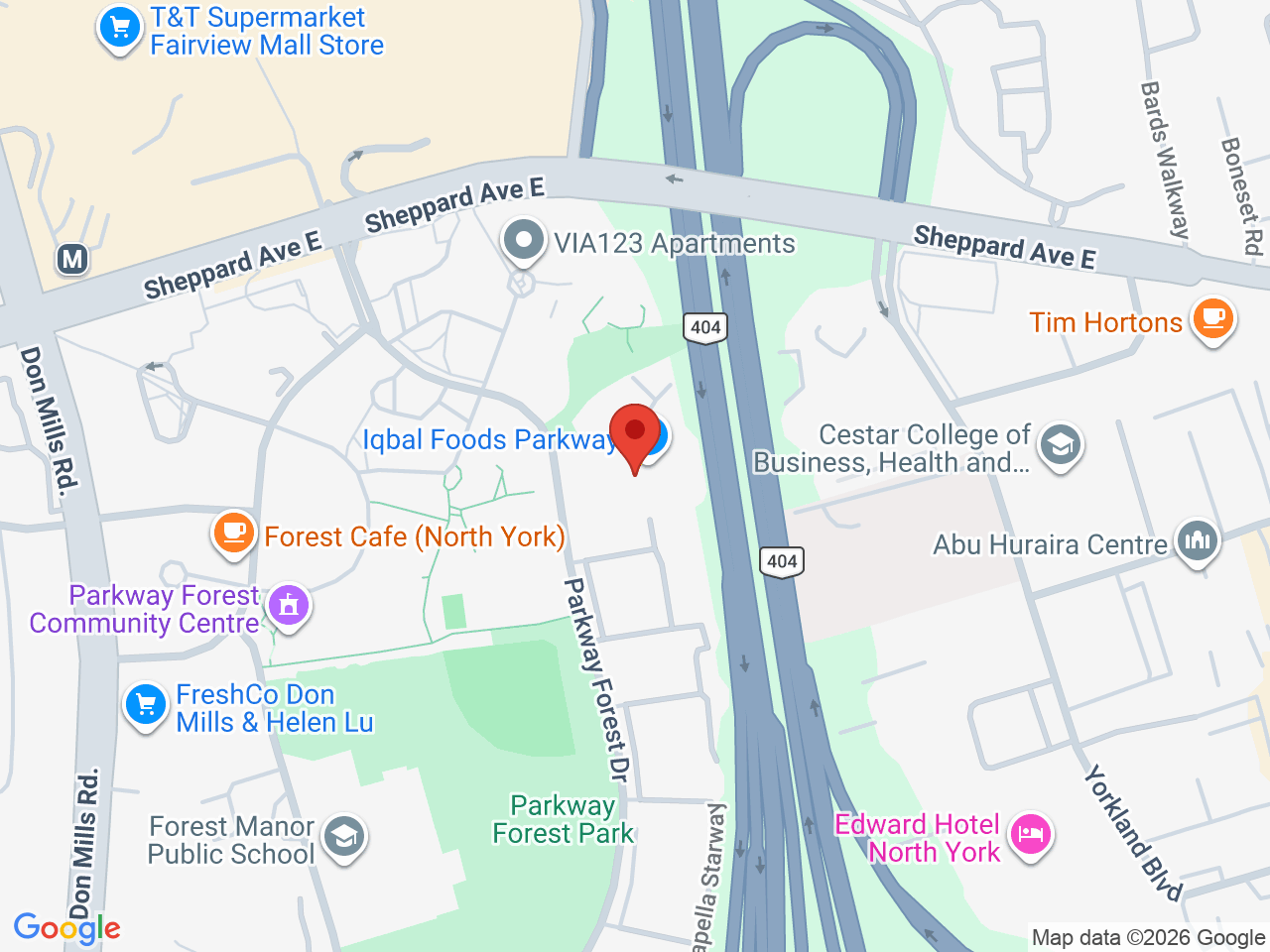 Street map for Fogtown Flower, 103 Parkway Forest Dr, North York ON
