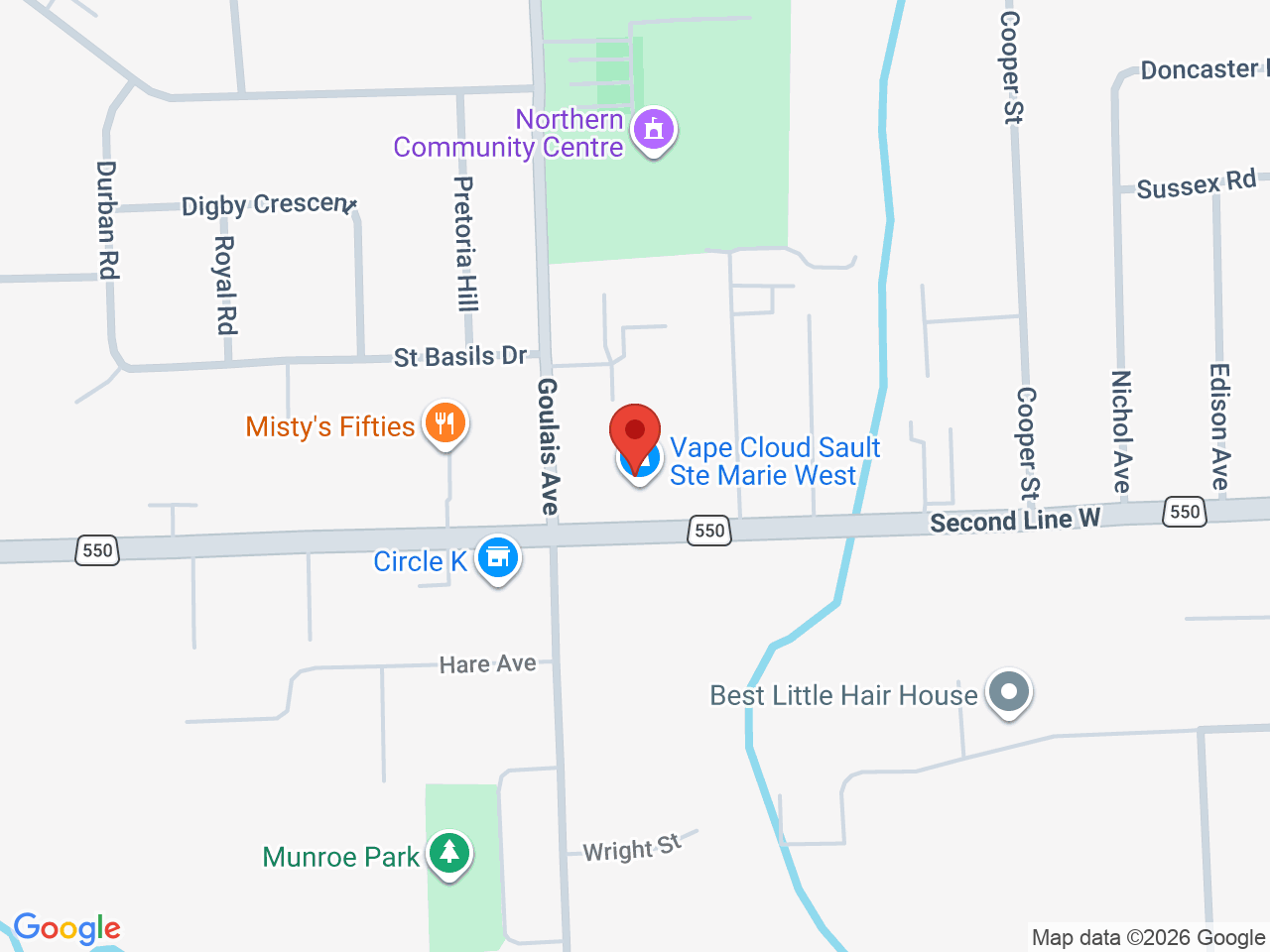 Street map for Highlife Cannabis, 612 Second Line W, Sault Ste. Marie ON