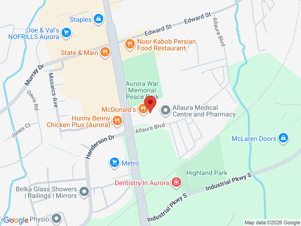 Street map for Maple Leaf Cannabis, 2 Allaura Blvd Unit 7, Aurora ON