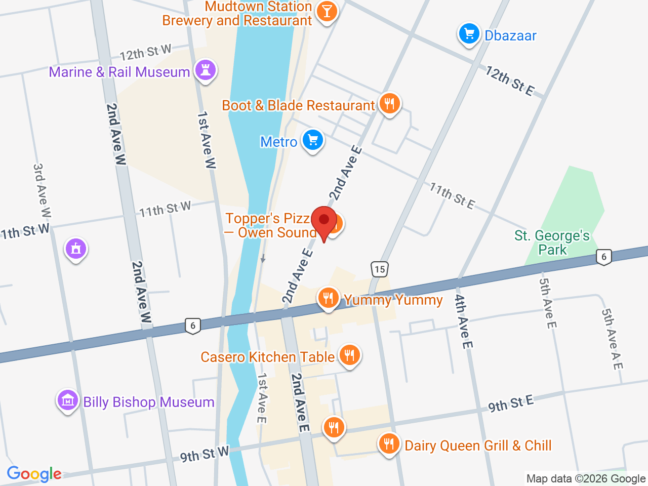 Street map for Maple Leaf Cannabis, 1047 2nd Ave E, Owen Sound ON
