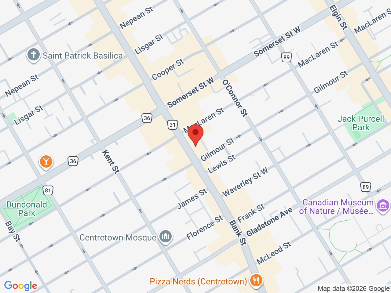 Street map for Olympia Cannabis, 325 Bank St, Ottawa ON