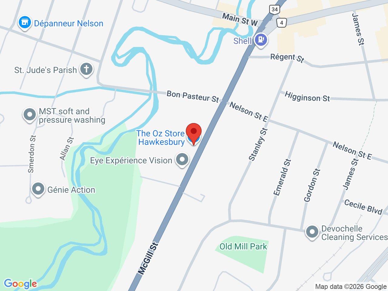 Street map for The Oz Store, 442 McGill St, Hawkesbury ON