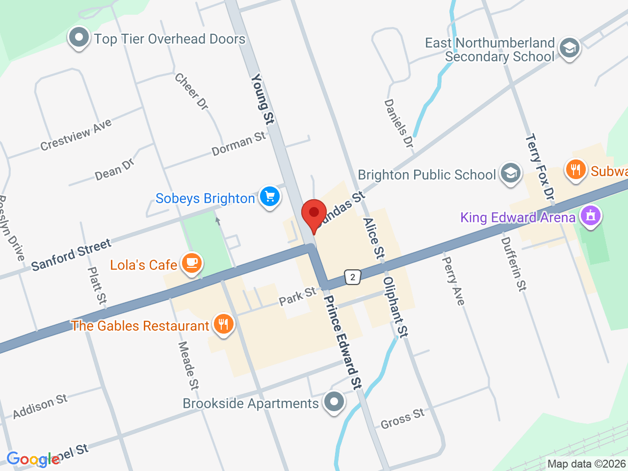 Street map for The Underground, 1 Prince Edward St, Brighton ON