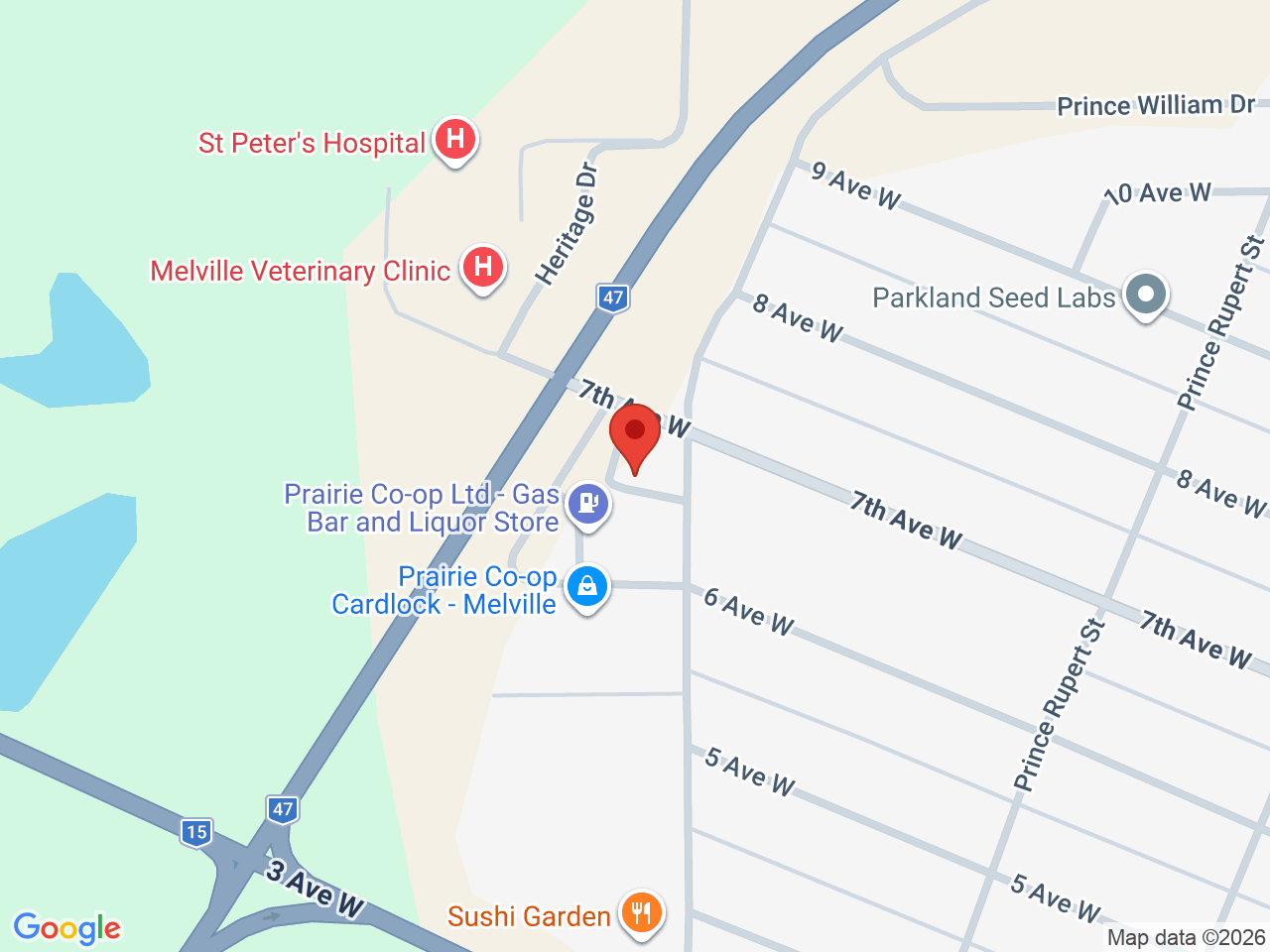 Street map for Grass Bar Cannabis, 825 7th Ave W, Melville SK