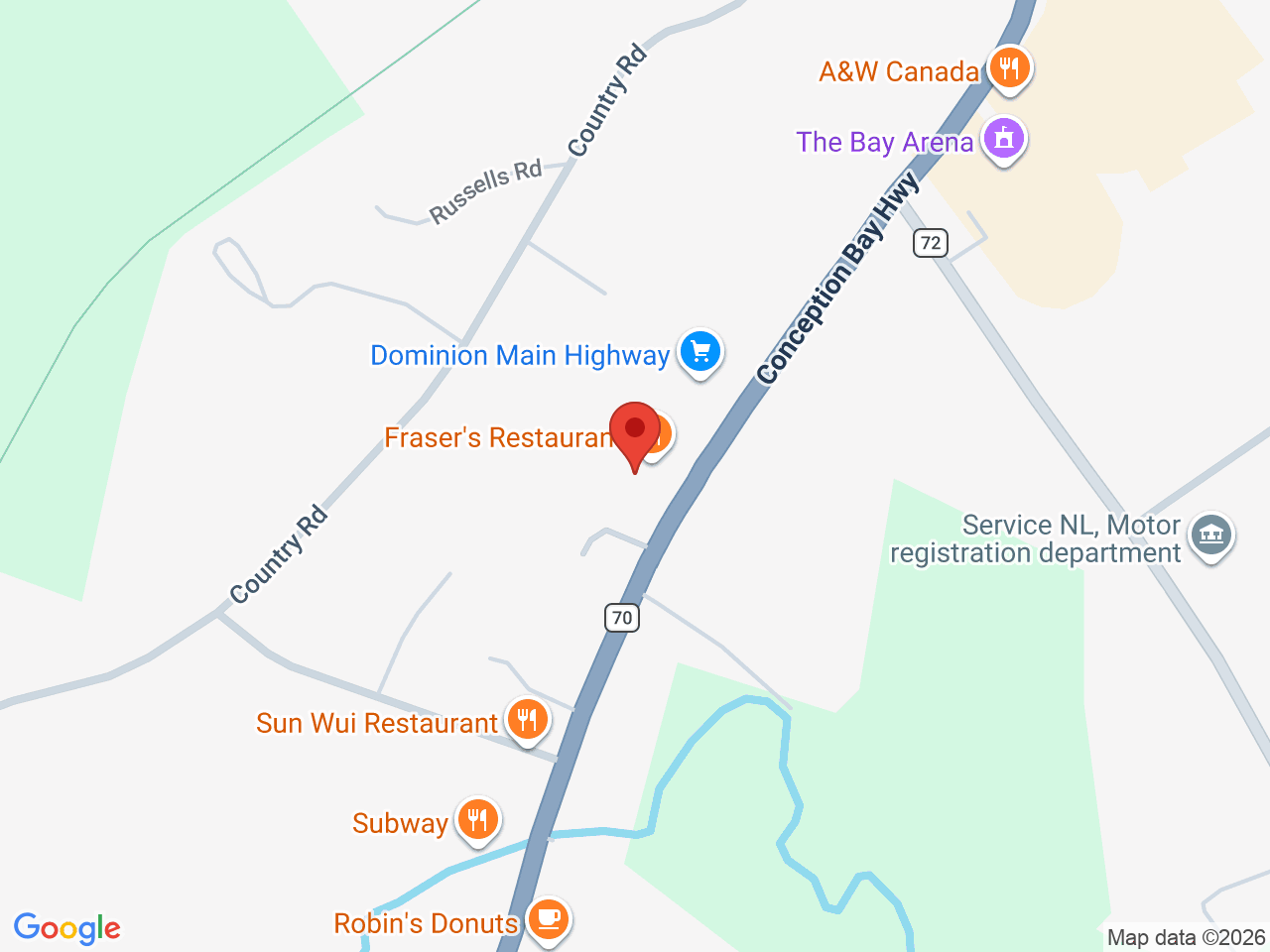 Street map for Atlantic Cannabis, 240 Conception Bay Hwy, Bay Roberts NL