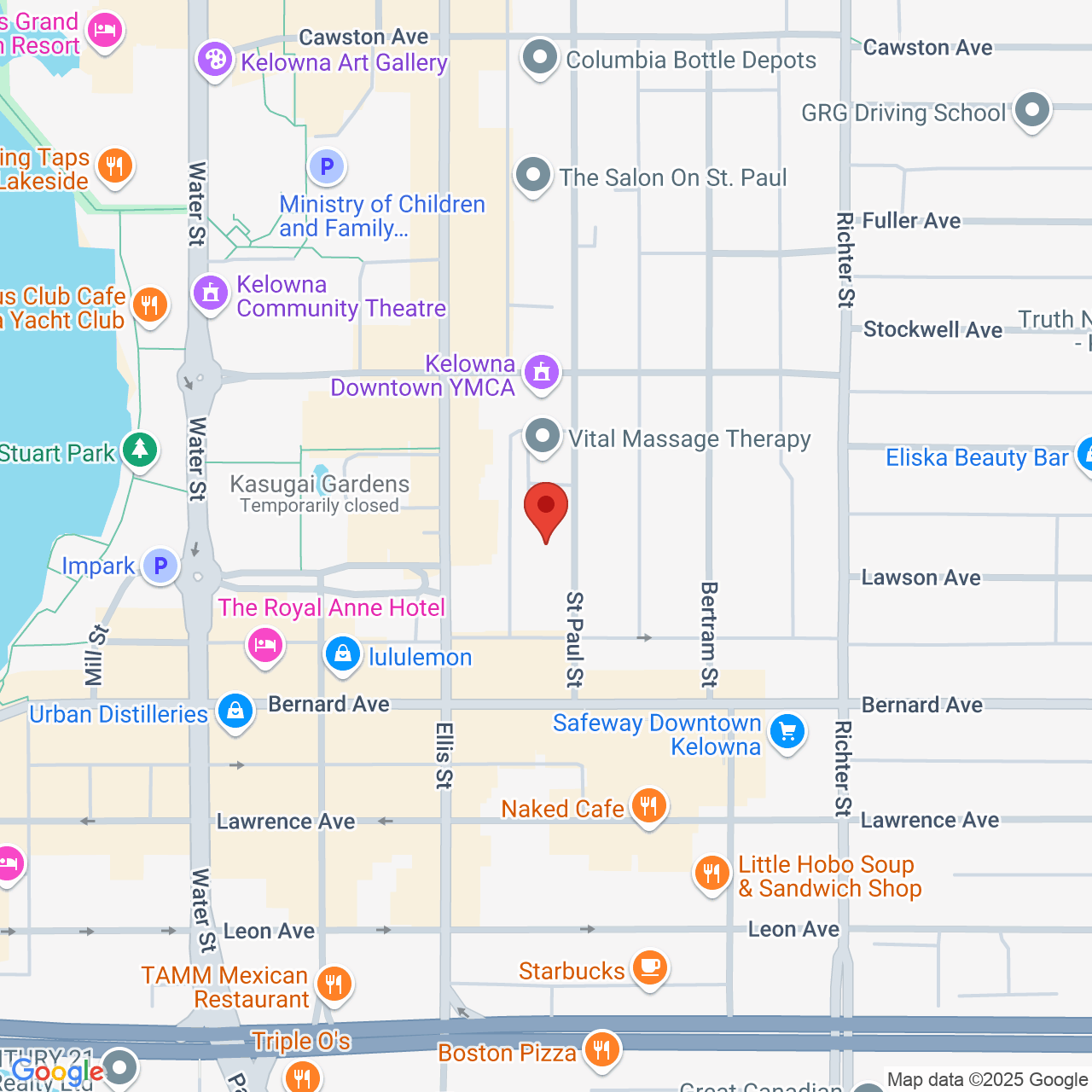 Street map for Juicy Hoots, 1450 St. Paul St, Kelowna BC