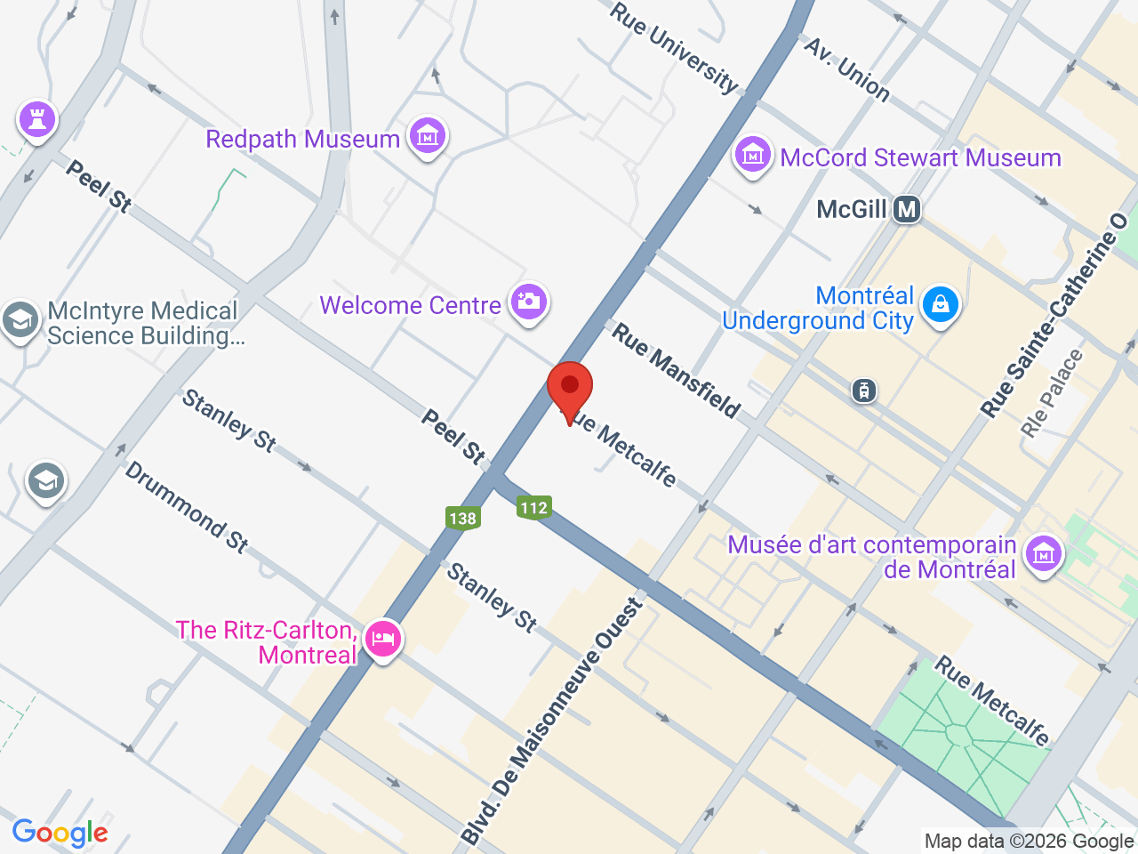 Street map for Doobie Snacks, 1010 Sherbrooke St West Ste 1800, Montreal QC