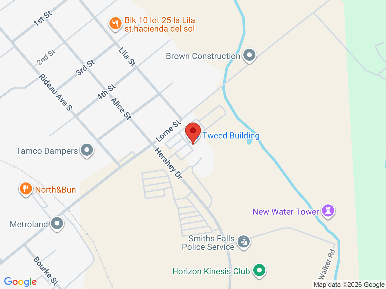 Street map for Deelish, 1 Hershey Dr, Smiths Falls ON